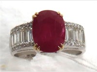 18K Gold Diamond and Ruby Ring, Size 8 3/4