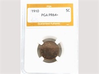 1910 "V" Nickel, PGA Graded PR64+