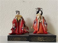 (2x) Vintage Japanese Hina Dolls on Stands