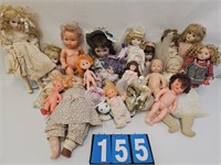Large Vintage Doll Lot-Wood-Plastic-Porcelain