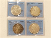 FOUR GRADED 1964-1967 CANADIAN ONE DOLLAR COINS