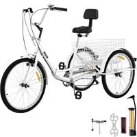 VEVOR White Adult Folding Tricycle 7-Speed,