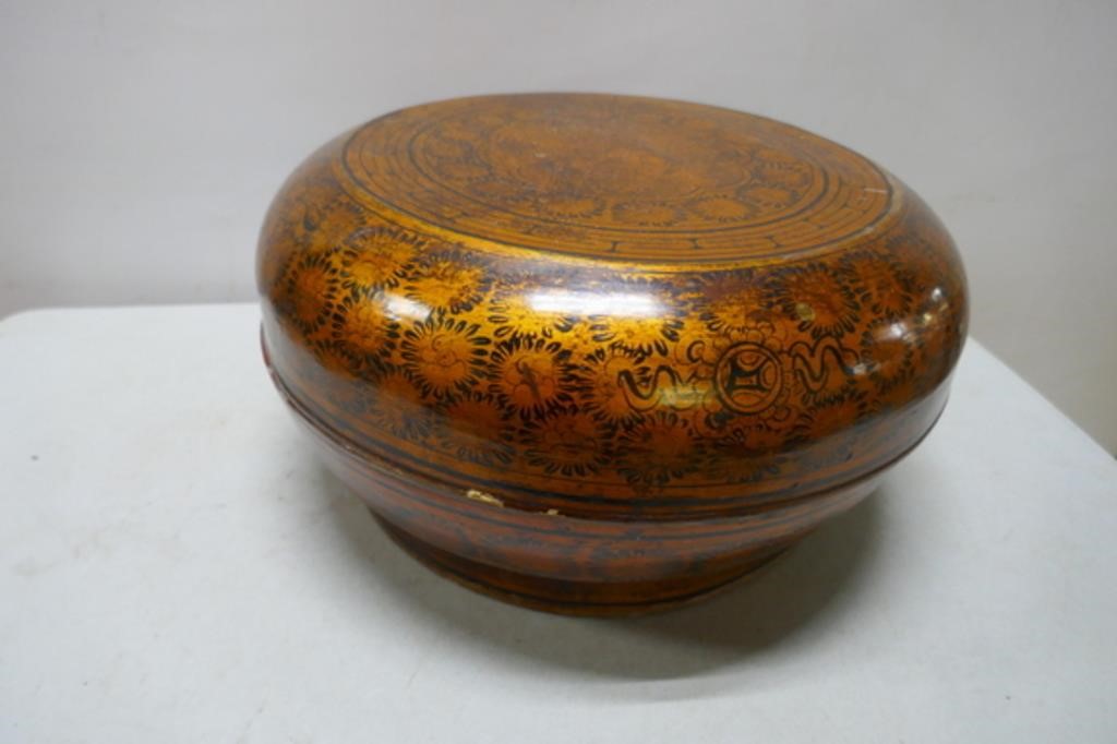 Large Hand Decorated Wood Bowl 14"x7"