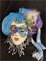 Blue Ceramic Wall Mask w/ Beads