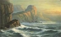 W.A. Carson Painting, Seascape w/Rocks & Seagulls.