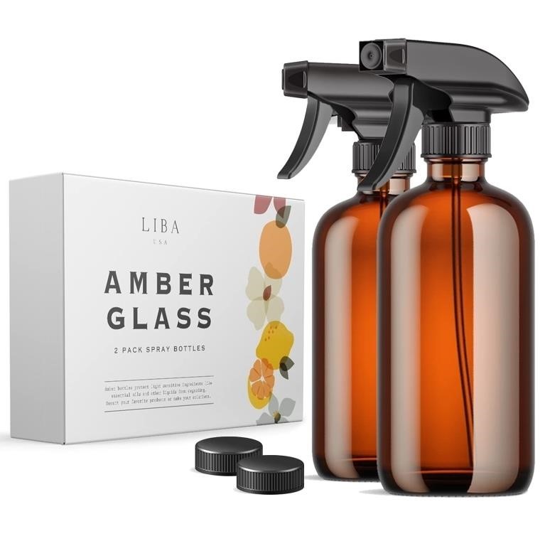 WF6619  LiBa Glass Spray Bottles Amber 16 Oz 2 P