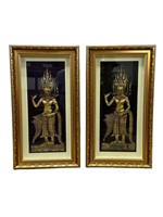 Pair of Cambodian Taku Art in Shadow Box