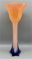 Murano Style Orange & Cobalt Floral Vase