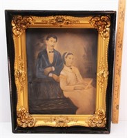 Antique Framed Portrait: Frame Damaged