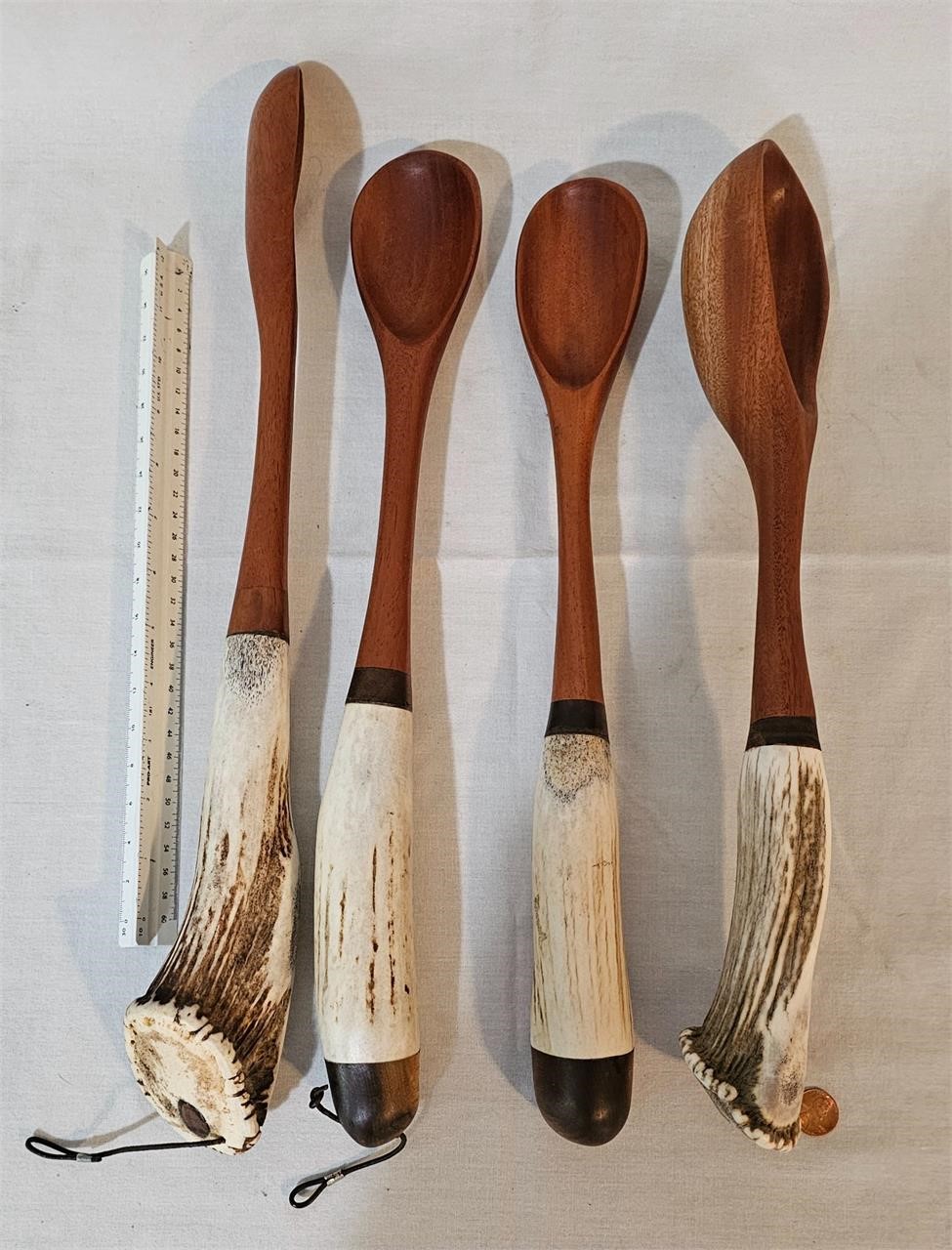 Antler handle wooden kitchen spoons