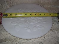 IMPERIAL GLASS WHITE ROSE CAKE PLATE