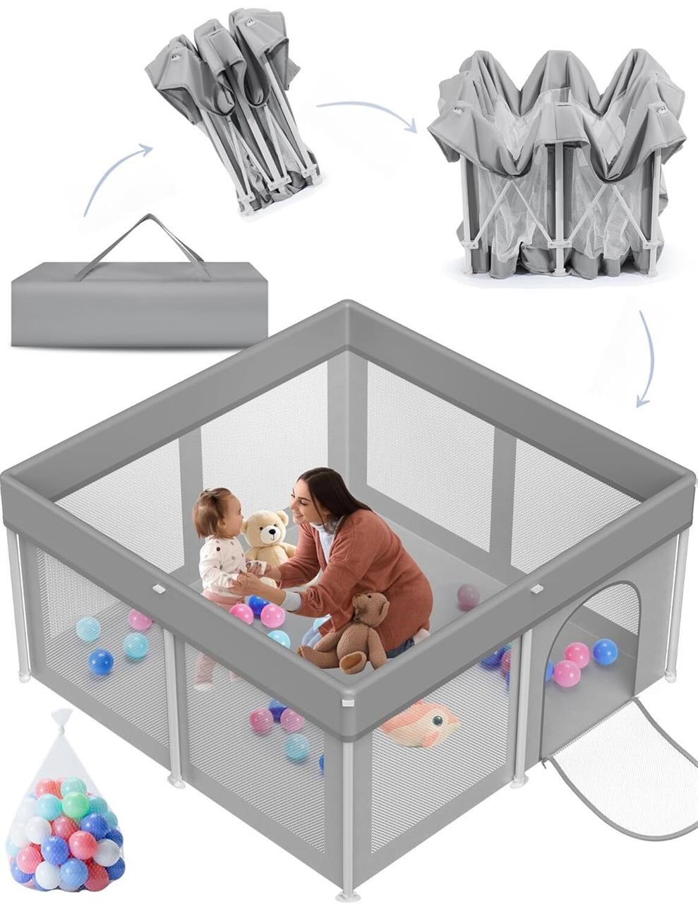 Foldable Baby Playpen 5050  Grey  Portable