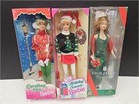 3 Holiday Barbie Dolls