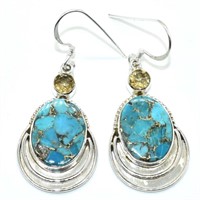 $200 Silver Turquoise Citrine(10.8ct) Earrings