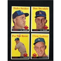 Four 1958 Topps Baseball Stars/hof