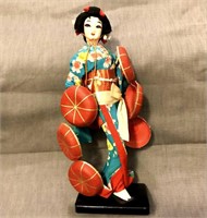 11 1/2" Japanese parisol dancer doll on stand