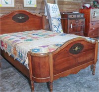 Antique Double Size Bed with Stencil Headboard and
