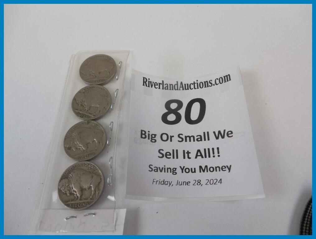 QTY 4 - BUFFALO NICKELS - ALL 1936