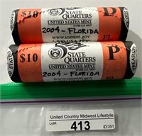 2 Mint Rolls 2004 D&P Florida State Qtrs