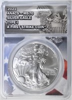 2021 TYPE 1 AM. SILVER EAGLE  ANACS MS-70