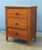 Oak Three Drawer Work Cabinet w/ Marble Top