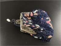 1930s heavy ladies glass hand beaded purse in need