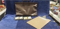 Leather Case, Clipboard & (4) Sets Of Playing