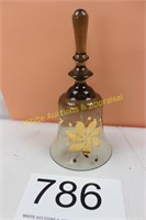 Amber Glass Bell w/Gold Flower