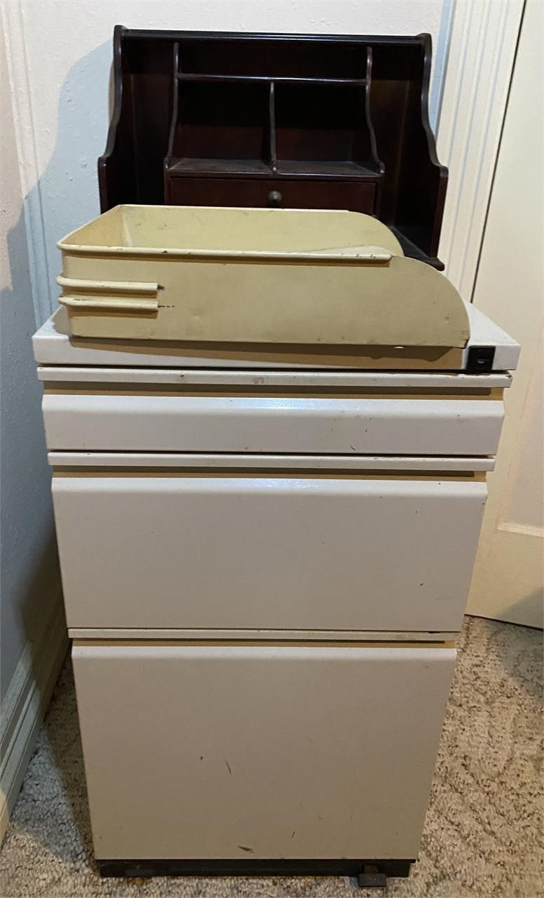Wooden Desktop Organizer, Metal File Cabinet and