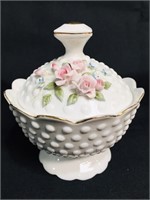 LEFTON CHINA Hobnail Milkglass Hand Painted Rose