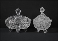 2pc Pinwheel Crystal / Glass Dishes w Lids 7"h