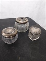 3 vintage sterling topped jars