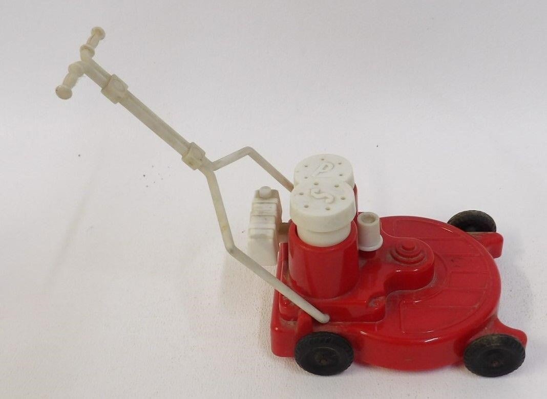 Vintage Red & White Hard Plastic Lawn Mower Set