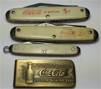 Lot of Vintage Coca-Cola lot, 3 pocket knives and