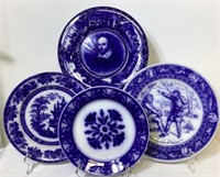 Assorted Flow Blue Plates Including Staffordshire