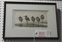 “Eyes Left” framed etching of shorebirds S/N