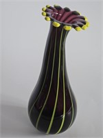 VTG EASTERN ART VASE HAND BLOWN PURPLE WITH YELLOW