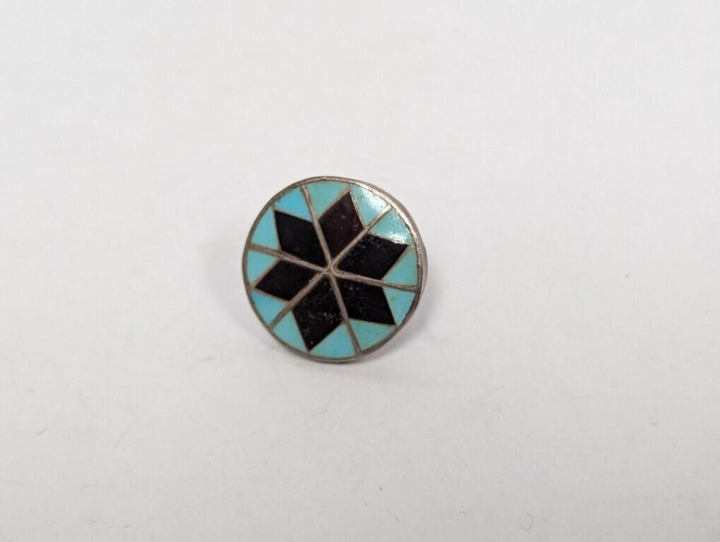 .925 Sterling Zuni Turquoise Tie Tack
