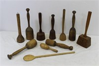 Antique Wooden Mashers and Spoon