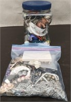 Jar & Bag of Jewelry-Condition Unknown