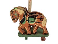 Wood horse pull toy missing front wheel