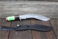 15.5" Damascus Kukri Knife with Sheath