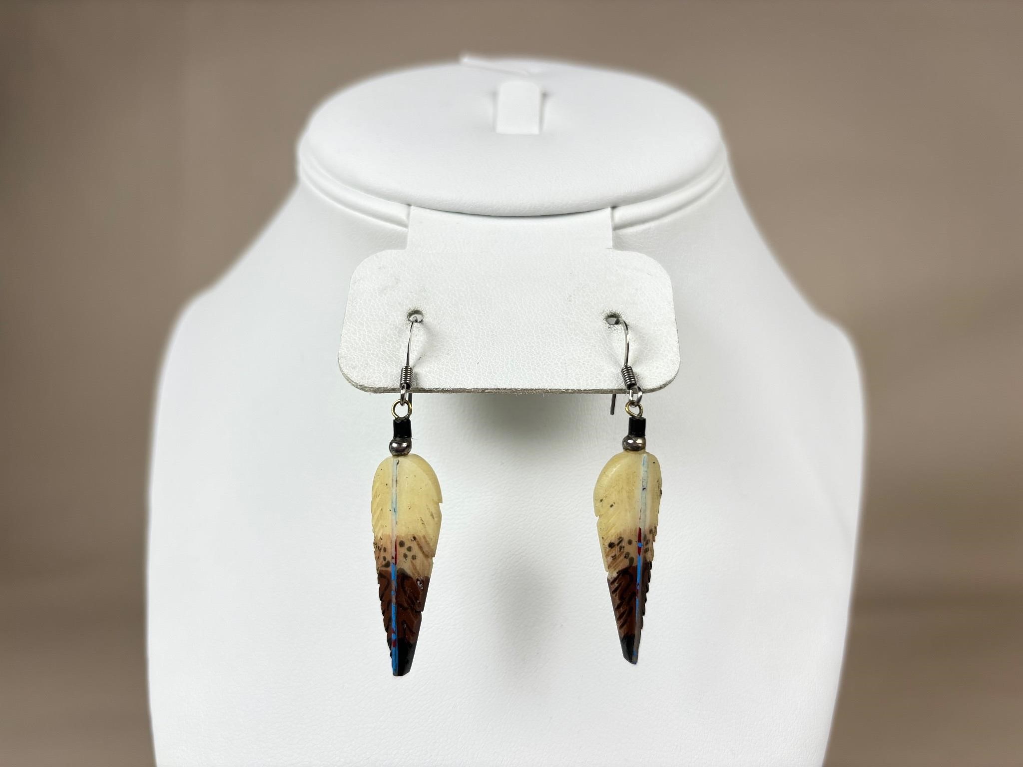 Multi Colored Engraved Feather Pierced Earrings