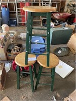 3 metal stools with wooden top