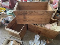 3 vintage wooden crates and contents