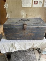 Vintage wooden box and contents