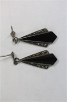 Pair of Sterling and Onyx Art Deco Style Earrings