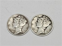 1939 &'44 Silver Mercury Dime Coins