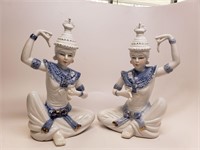 Two Siamese Dancer Porcelain Figurines