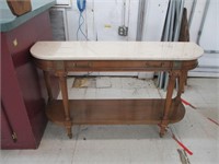 VINTAGE WOOD AND MARBLE TOP SOFA TABLE